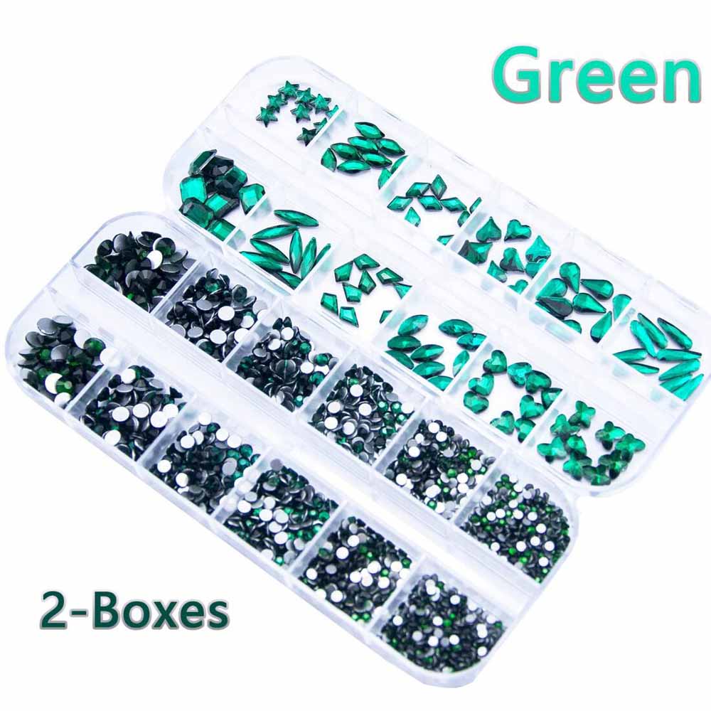 Nail Art Emerald Green - 2 коробки, изумрудно-зеленые стразы для ногтей,