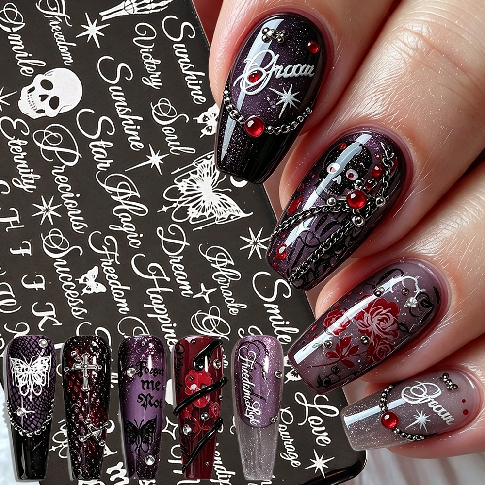 Nail Art Vintage - 3D-трафарет для ногтей с черепом и