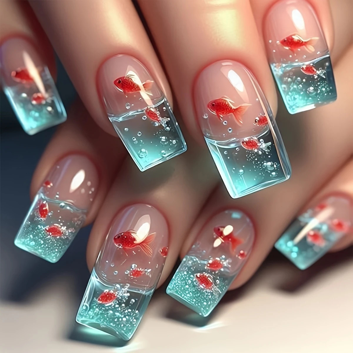 Nail Art Red - Средней длины квадратные накладные ногти для