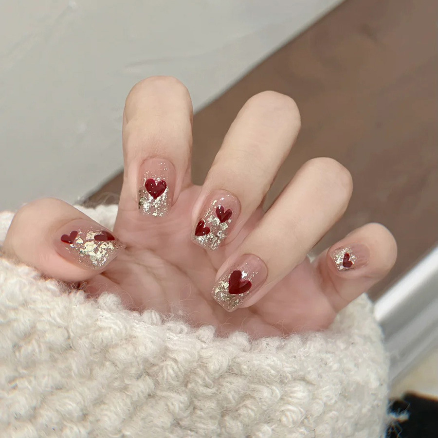 Nail Art Red - 24 шт./набор, короткие квадратные накладные ногти