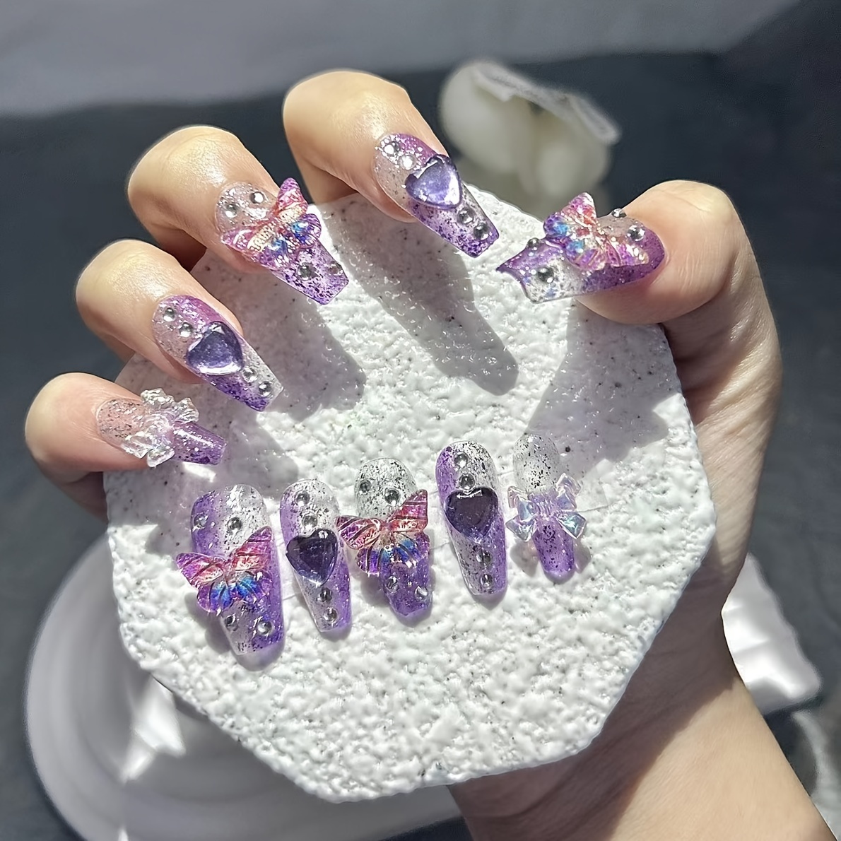 Nail Art Red - 10 шт., фиолетовые накладные ногти с