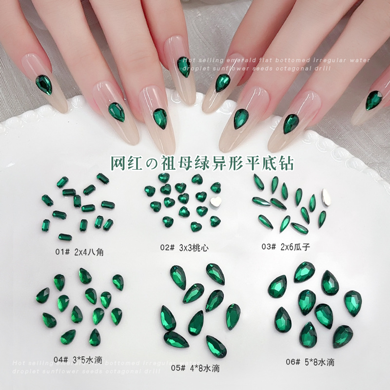 50 шт. темно-зеленые стразы с  – обзор и цена Nail Art Emerald Green