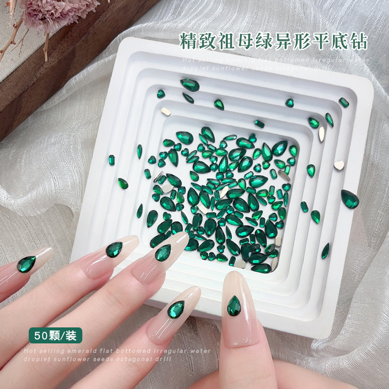 50 шт. темно-зеленые стразы с  – обзор и цена Nail Art Emerald Green