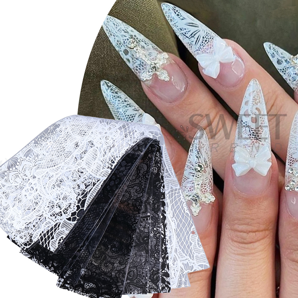 1 упаковка черно-белых кружевн – обзор и цена Nail Art Elegant