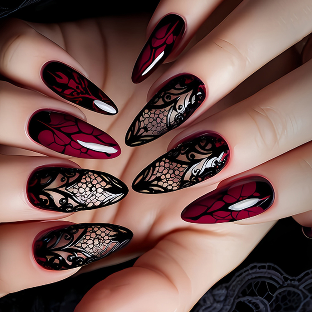 Накладные ногти средней длины  – обзор и цена Nail Art Red